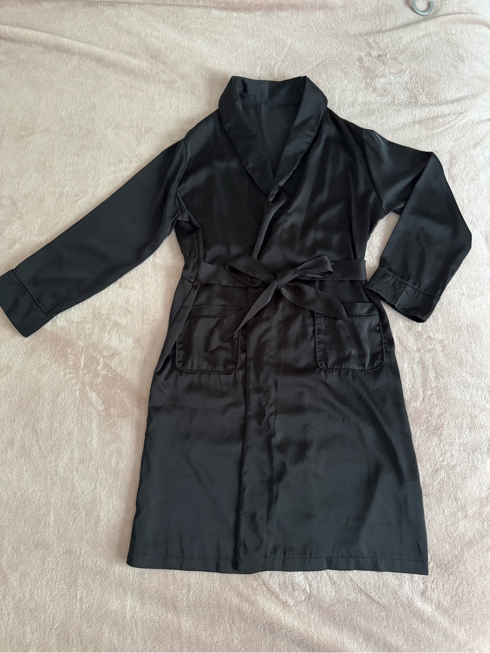 Classic Black Satin Robe with Belt